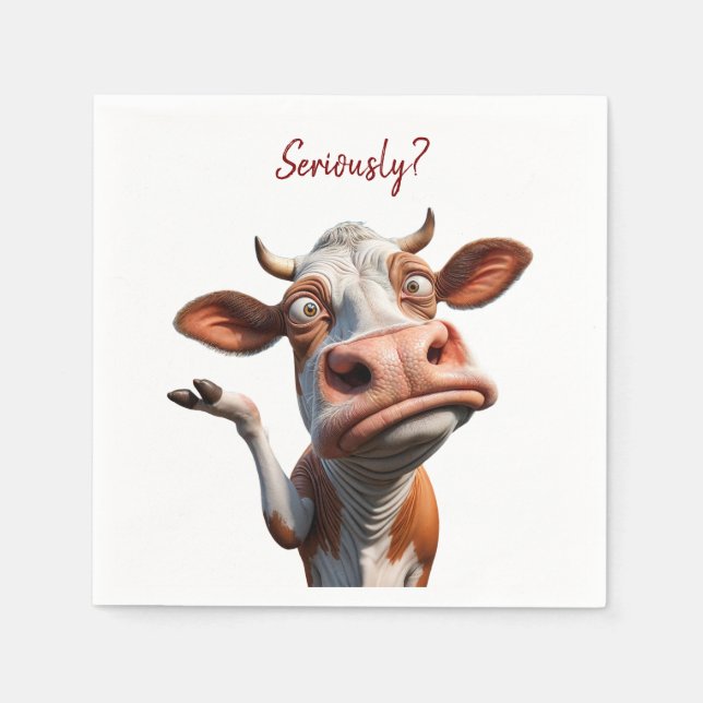 Serviette En Papier La vache sotte - "Sérieusement ?" Conception amusa (Devant)