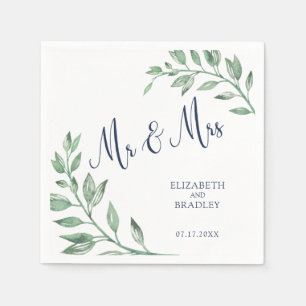 Serviette En Papier La verdure   Navy Blue Script Mr et Mrs.   MARIAGE