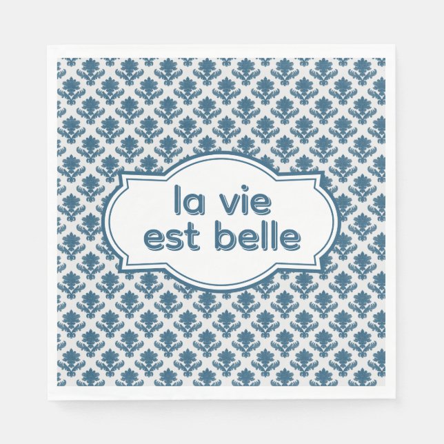 Serviette En Papier La Vie Es Belle Elegant French Tapestry Blue White (Devant)
