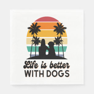 Serviette En Papier La vie est meilleure avec les chiens Retro Sunset