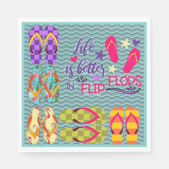 Serviette En Papier La vie est meilleure en tongs (Devant)