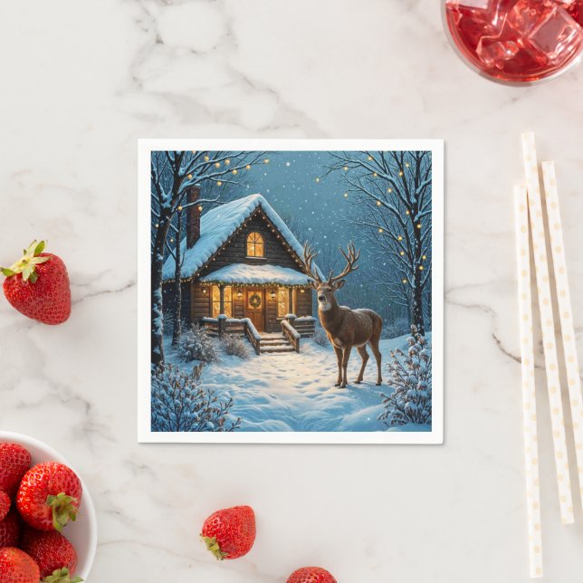 Serviette En Papier La visite de Noël enneigée de Big Buck (En situation)