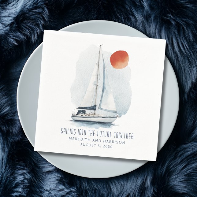 Serviette En Papier La voile dans l'avenir Ensemble Mariage nautique (Sailing Into The Future Together Sailboat Wedding Napkins)