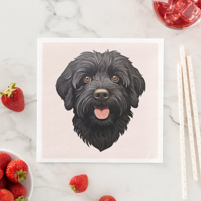 Serviette En Papier Labradoodle Chien noir (En situation)