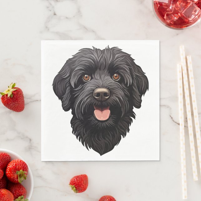 Serviette En Papier Labradoodle Chien noir (En situation)