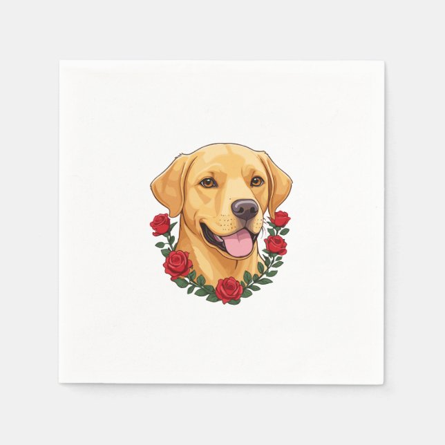 Serviette En Papier Labrador avec des roses rouges (Devant)