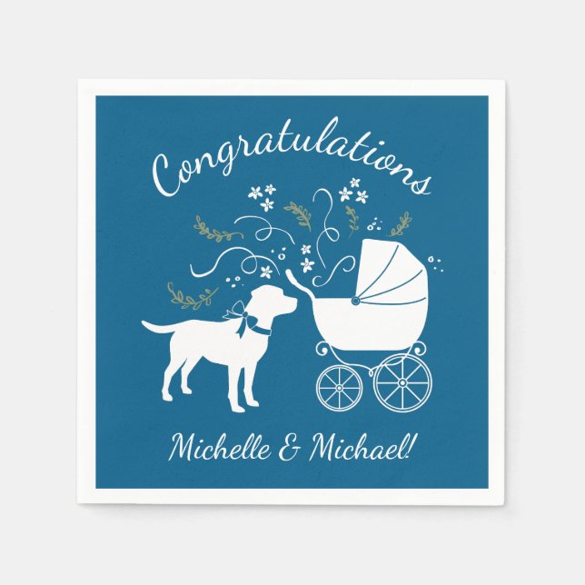 Serviette En Papier Labrador Chien Baby shower Blue Boy Lab (Devant)