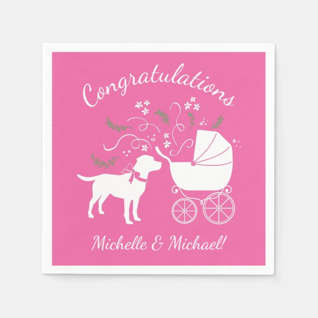 Serviette En Papier Labrador Chien Baby shower Rose Girl Lab (Devant)