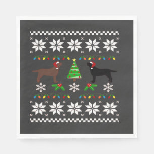 Serviette En Papier Labrador noir et Labrador chocolat Joyeux Noël