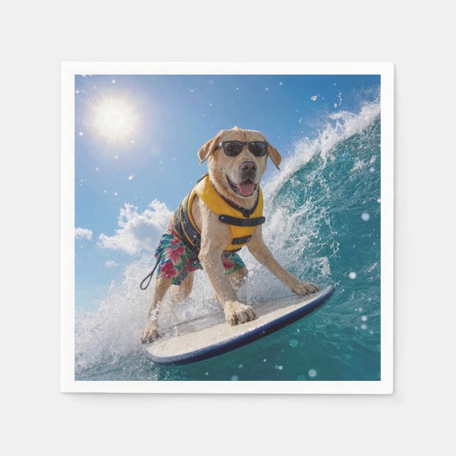 Serviette En Papier Labrador Retriever faisant du surf (Devant)