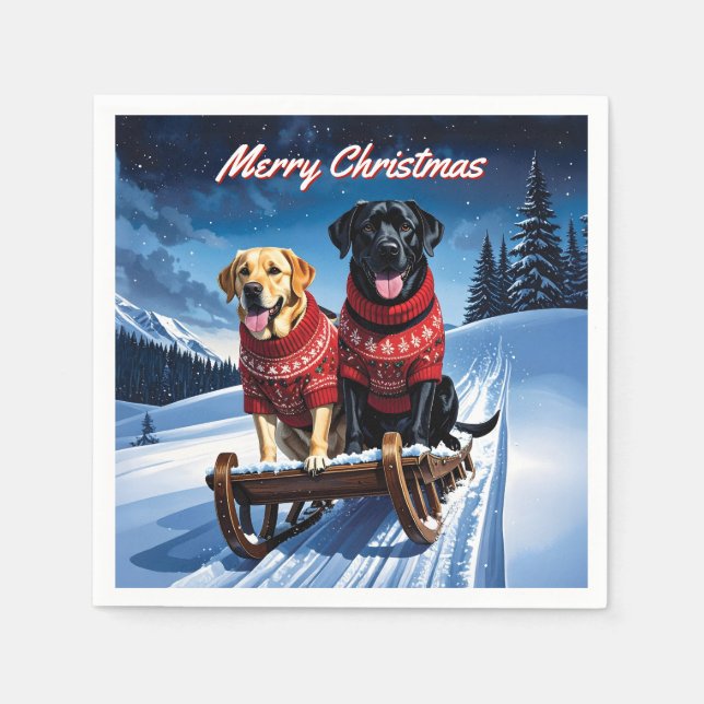 Serviette En Papier Labradors Sled Ride Christmas (Devant)