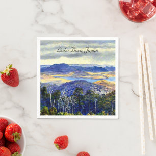 Serviette En Papier Lac Biwa, Japon, peinture vintage paysage