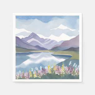 Serviette En Papier Lac de Montagne Paysage Aquarelle Florale