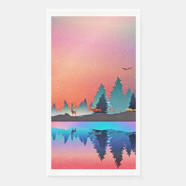 Serviette En Papier Lac d'hiver pittoresque avec Cerf (Devant)