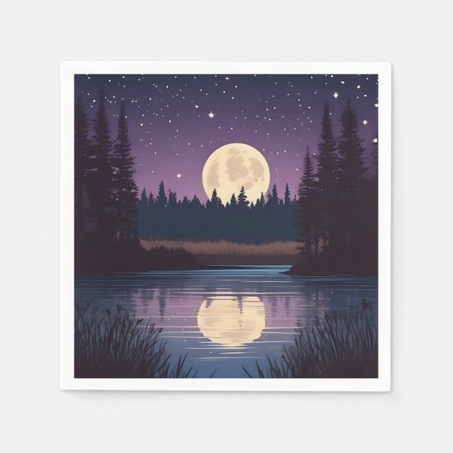 Serviette En Papier Lac Lune Nocturne (Devant)