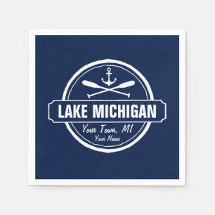 Serviette En Papier Lac Michigan, ville personnalisée, nom, ancre, pa