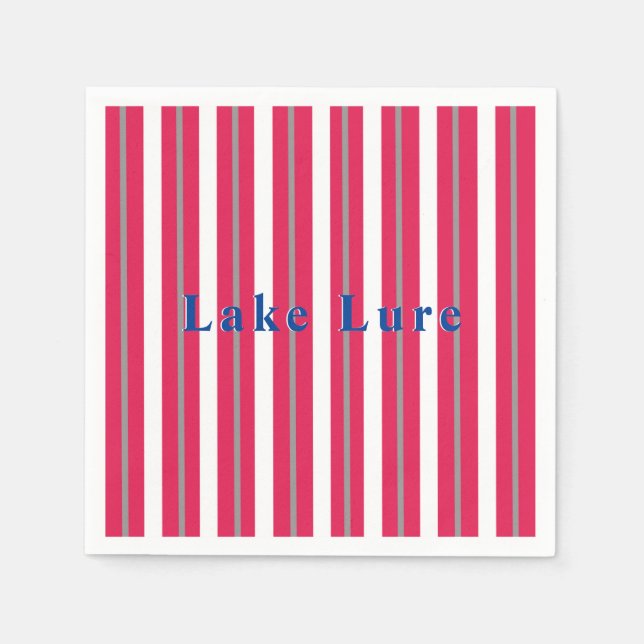 Serviette En Papier Lac ou plage personnalisé Rouge blanc rayé (Devant)