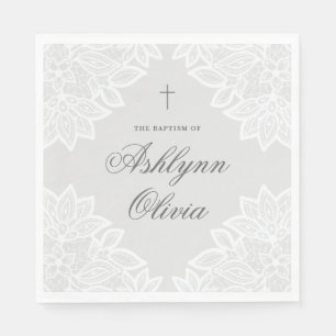 Serviette En Papier Lace grise vintage baptême