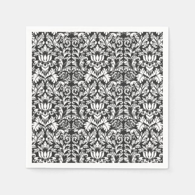 Serviette En Papier Lace noir blanc Damas Brocade (Devant)