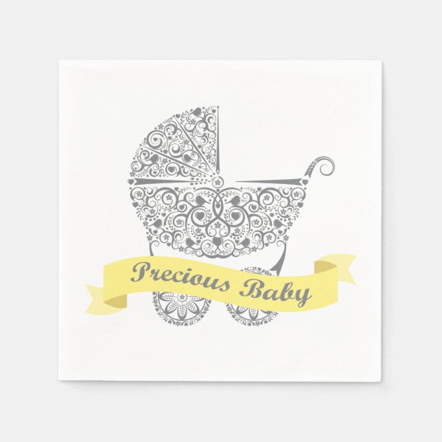 Serviette En Papier Lacy Baby Carriage Napkin Jaune 1 (Devant)
