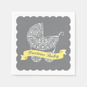 Serviette En Papier Lacy Baby Carriage Napkin Jaune & Grey