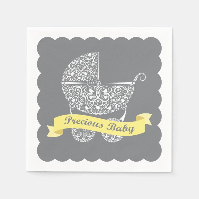 Serviette En Papier Lacy Baby Carriage Napkin Jaune & Grey (Devant)