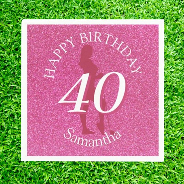 SERVIETTE EN PAPIER LADIES PINK GLITTER BIG BIRTHDAY (Celebrate in style with our pink glitter birthday golf gift! Perfect for the golf lover in your life)