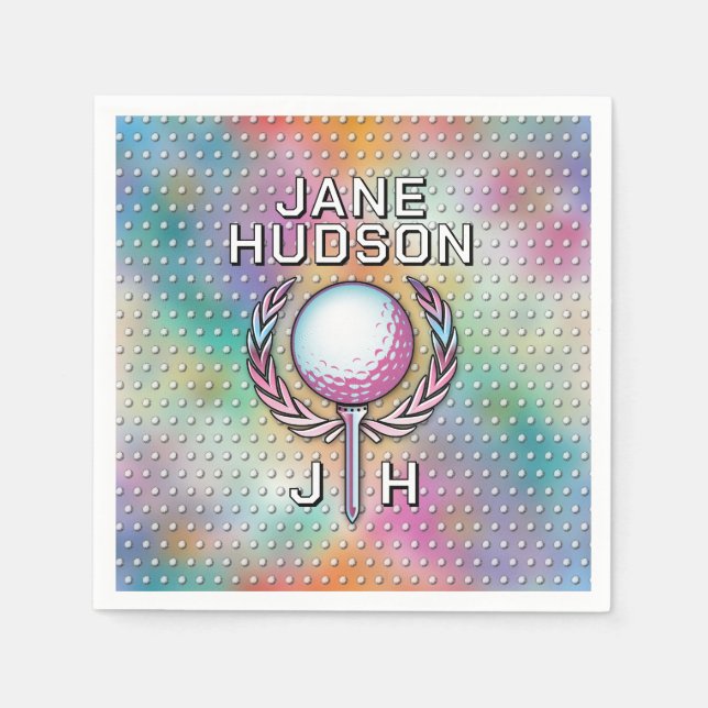 Serviette En Papier Lady Golfer Personnalisé Conception Monogramme (Devant)