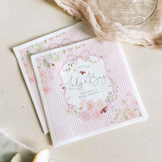Serviette En Papier LadyBug Floral Pink Bow Baby Shower Napkins (Créateur téléchargé)