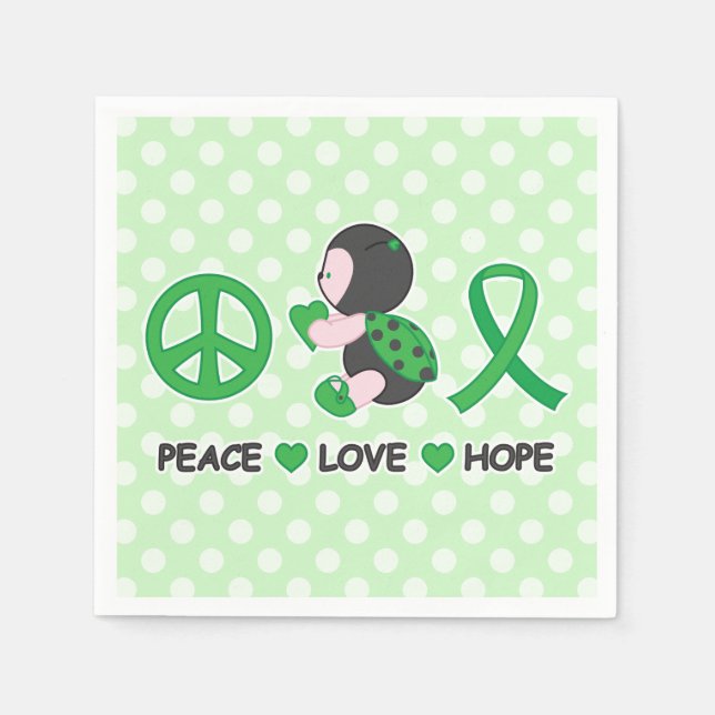 Serviette En Papier Ladybug Peace Love Hope Green Awareness Ruban (Devant)