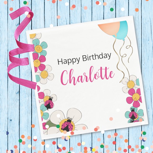 Serviette En Papier Ladybugs et Fleurs Fête d'anniversaire (Créateur téléchargé)
