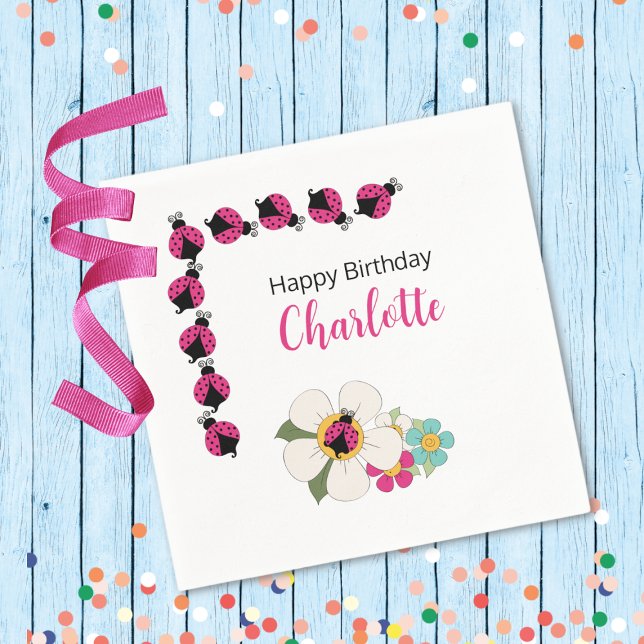 Serviette En Papier Ladybugs et Fleurs Fête d'anniversaire (Créateur téléchargé)
