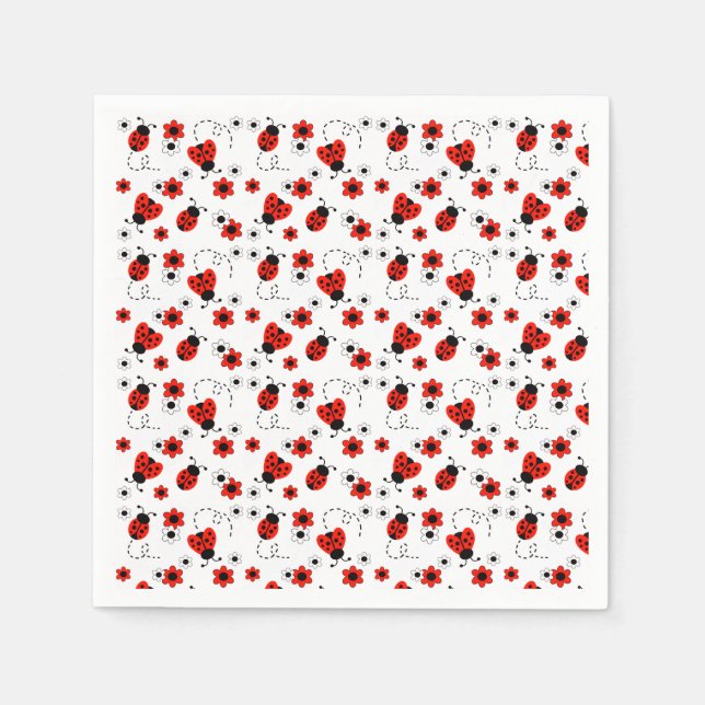 Serviette En Papier Ladybugs Floral Rouge (Devant)
