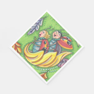 SERVIETTE EN PAPIER LADYBUGS QUI RETOURNENT SUR LES FEUILLES D'AUTOMNE