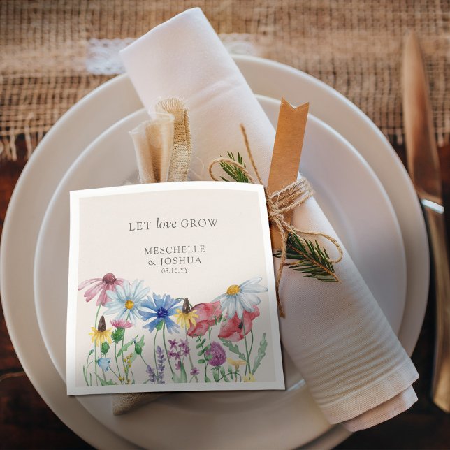Serviette En Papier Laisser l'amour grandir Fleur sauvage pays Mariage (Let love grow wildflower napkins - perfect for engagement party, bridal shower, wedding ..)