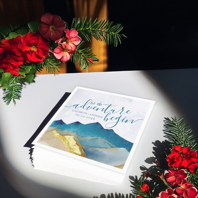 Serviette En Papier Laisser l'aventure commencer Blue Gold Mountain Ma (Créateur téléchargé)