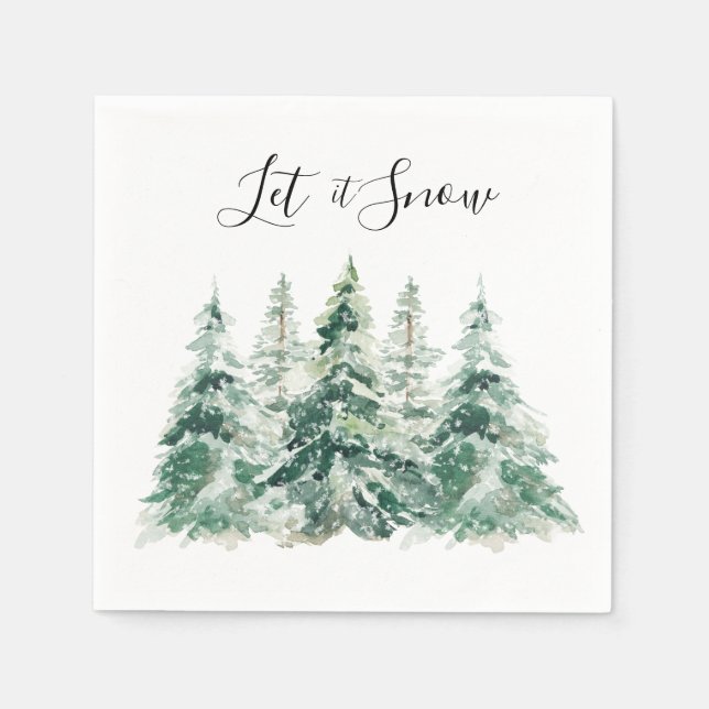 Serviette En Papier Laisser Neige Aquarelle Pins de Noël Arbres (Devant)