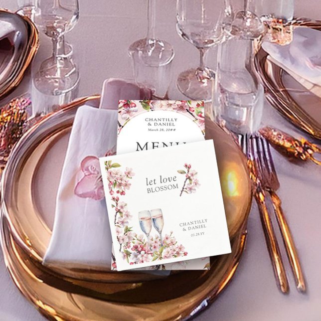 Serviette En Papier Laissez Love Blossom Rose Cherry Tree Flowers Mari (Let love blossom, spring wedding napkins from the Cherry Blossom wedding collection by Darling & May)