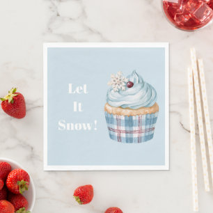 Serviette En Papier Laissez tomber la neige Blue Cupcake Flocon de Noë