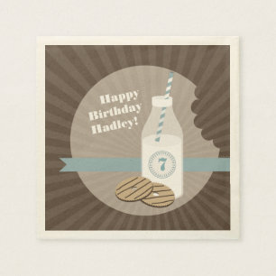 Serviette En Papier Lait + Anniversaire de biscuits - bleu