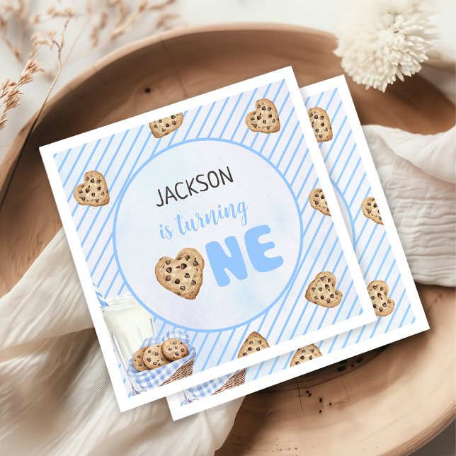 Serviette En Papier Lait et biscuits Bleu 1er anniversaire (Créateur téléchargé)