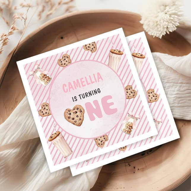 Serviette En Papier Lait et biscuits Pink Fête du premier anniversaire (Créateur téléchargé)