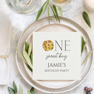 Serviette En Papier Lait et biscuits Sweet One Boy Anniversaire