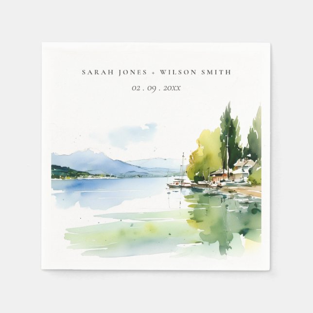 Serviette En Papier Lake Geneva Switzerland Watercolor Scape Wedding (Devant)