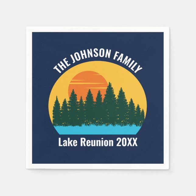 Serviette En Papier Lake Sunset Family Reunion Cute Custom Party (Devant)