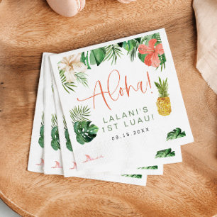 Serviette En Papier LALANI Tropical Pink Hibiscus Luau 1er anniversair