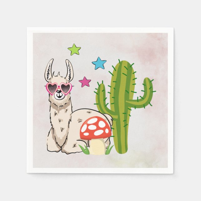 Serviette En Papier Lama cool en Lunettes de soleil en forme de coeur (Devant)