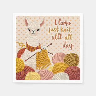 Serviette En Papier Lama de dessin animé portant une écharpe tricotée