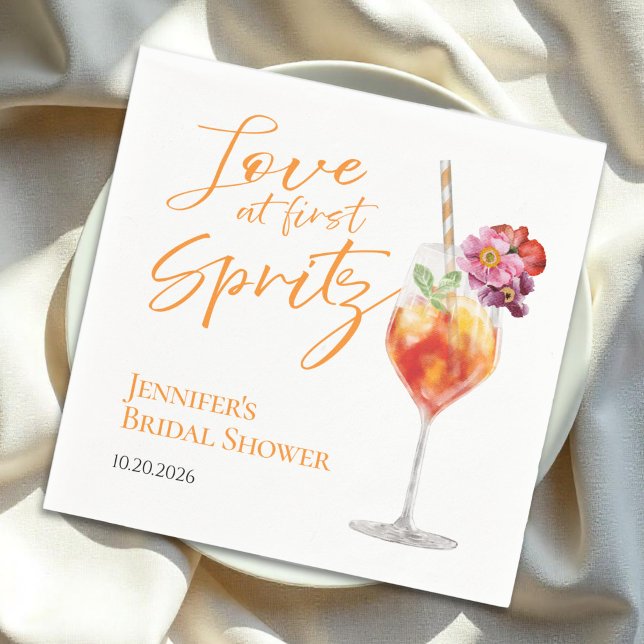 Serviette En Papier L'amour au premier Spritz | Fête des mariées aquar (Créateur téléchargé)