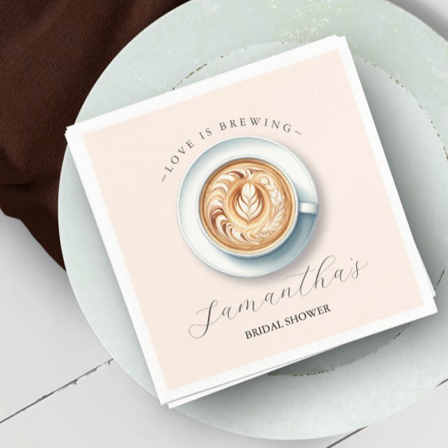 Serviette En Papier L'amour brasse la Fête des mariées (Love is brewing personalized bridal shower napkins design by Victoria Grigaliunas Do Tell A Belle)